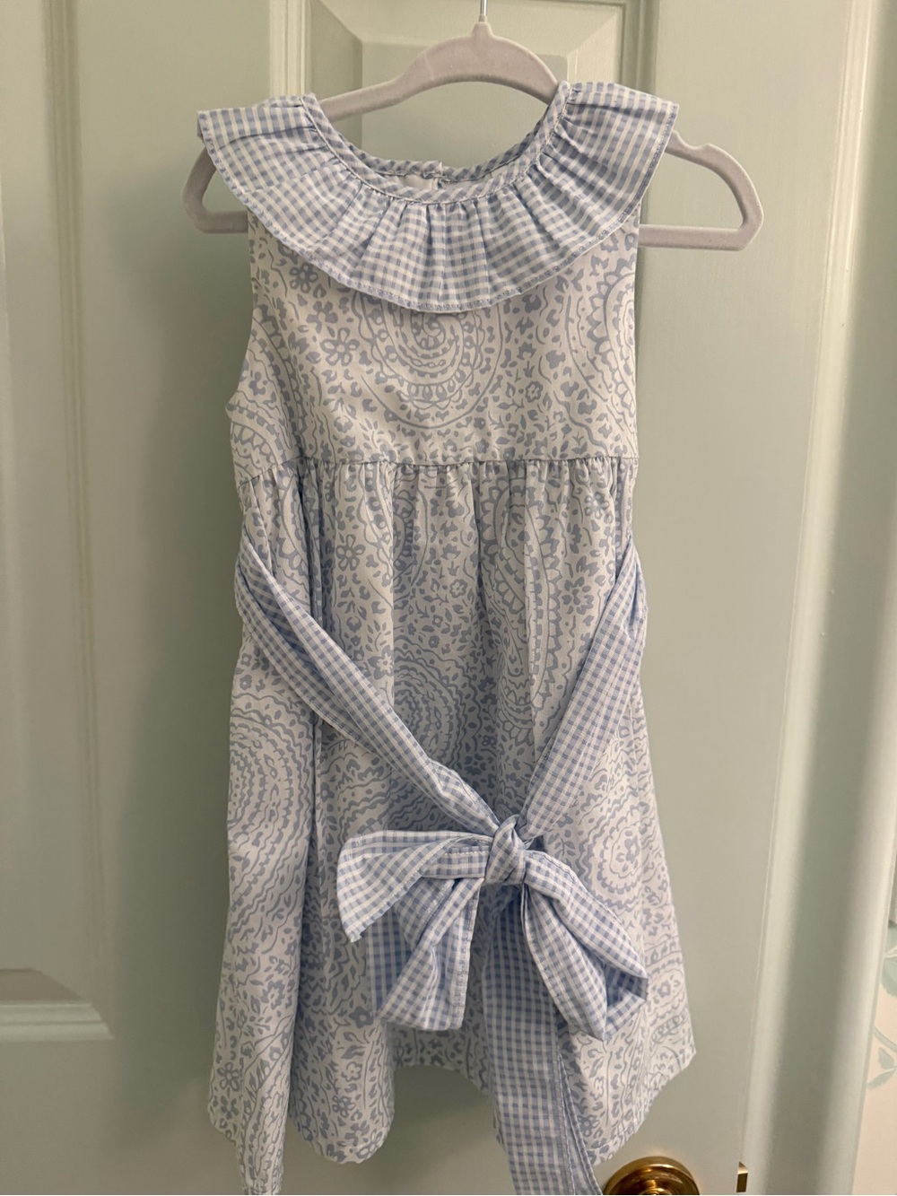 Edgehill Collection Light Blue Paisley & Gingham Tie Dress